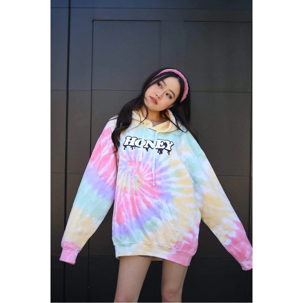 Biss Honey Graphic Tie Dye Oversized Hooded Sweatshirt XL
